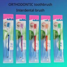 double headed L U shape Orthodontic toothbrush denture interdental brush