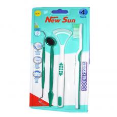 Oral hygiene dental  travel kit mirror clean 4pcs blister card nylon floss toothpick denture orthodontic toothbrush